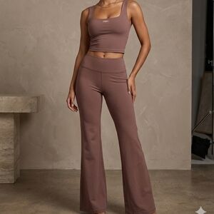 RE ONA Brown Two-Piece Set - Crop Top & High Waisted Flare Pants - Size S